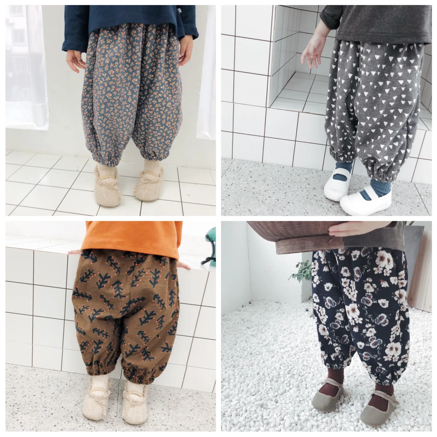 Осень зима 2019 плотные штаны для малышей милые бархатные теплые с рисунком