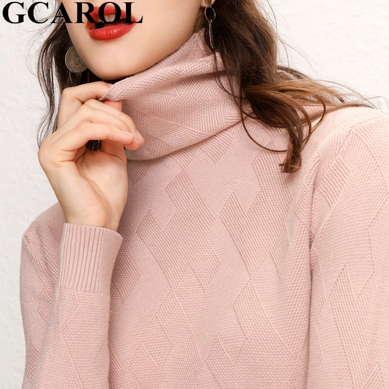 GCAROL New Women Turtleneck Slim Sweater Diamond Lattice Thick Stretch Oversize Jumper High Street OL Basic Knitted Pullover | Женская