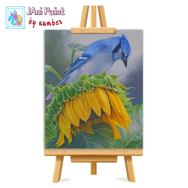 

Blue Jay On A Sunflower Picture DIY Painting By Numbers Colouring Zero Basis HandPainted Oil Painting Unique Gift Home Decor