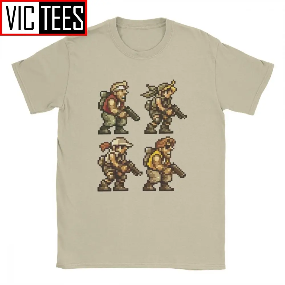 Men T-Shirt Metal Slug Start Vintage Pure Cotton Tees Short Sleeve Retro Classic Geo Gun Game T Shirts Clothing Graphic