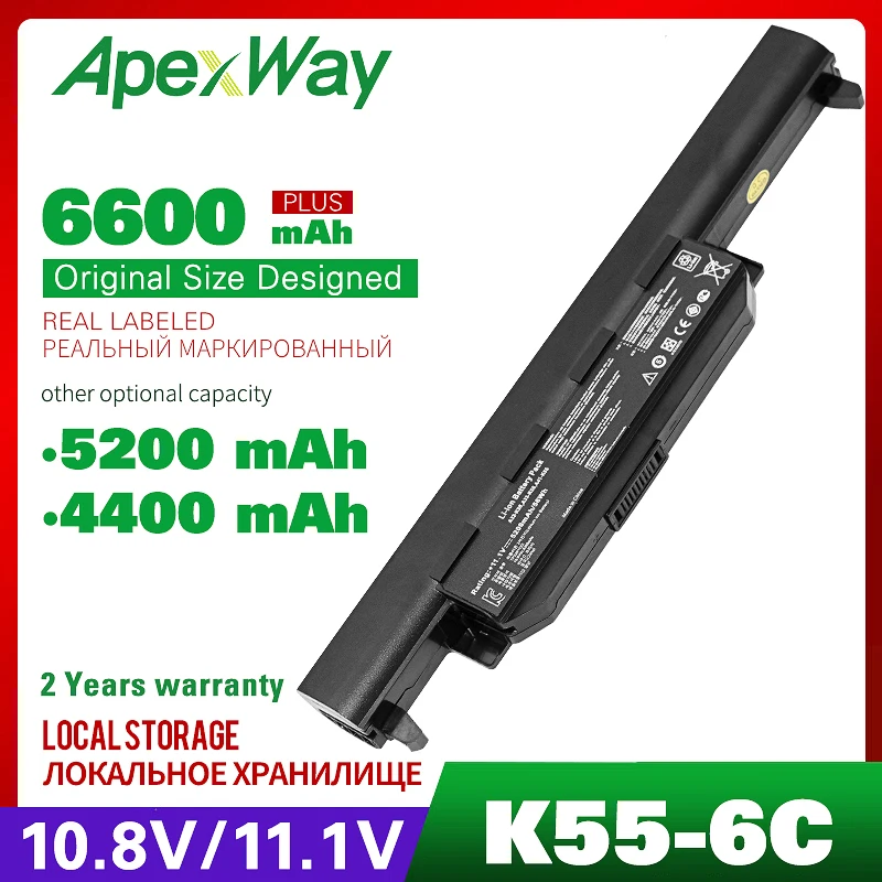 

Аккумулятор Apexway для ноутбука ASUS X45 X45A X45C X45V X45U X55 X55A X55C X55U X55V X75 X75A X75VD U57 U57A U57VD