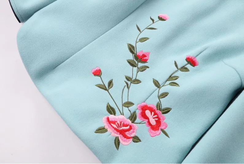 Sheng Coco Woolen Chinese Blouse Coat LadiesTraditional Chinese Shirts Embroidery Blouses Woolen Suit Classic Blue Suit