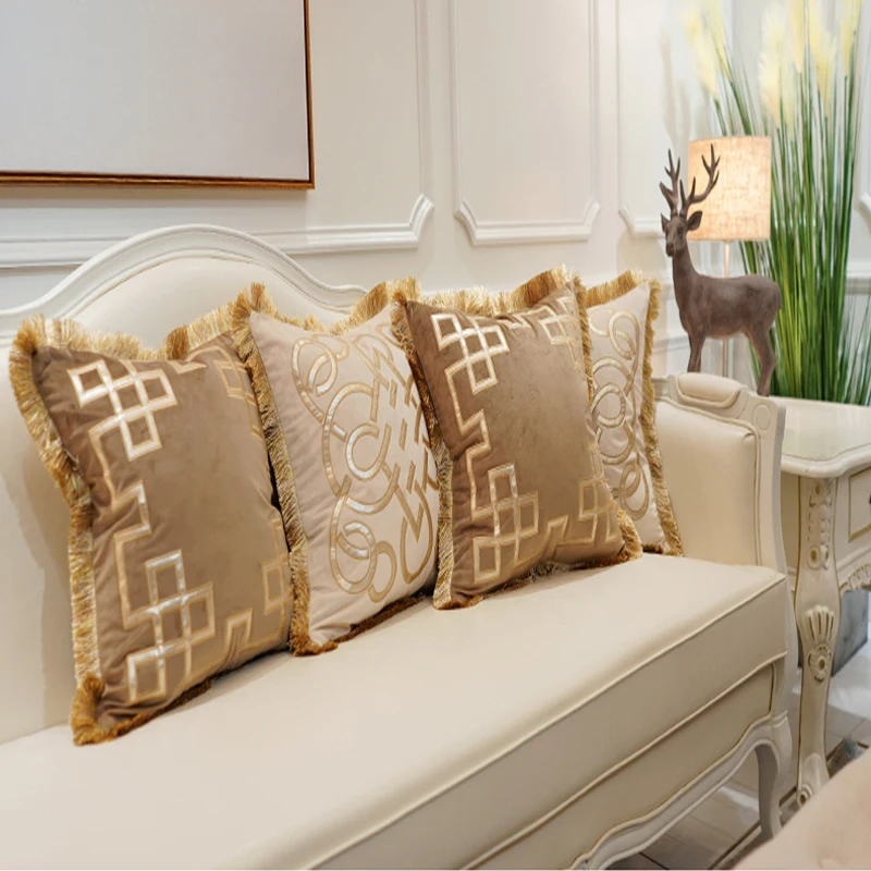 

Luxury Embroidered Cushion Covers Softness Cover Pillow Velvet Tassels Home Decoration Sofa Car Throw Pillow Case Home Decore