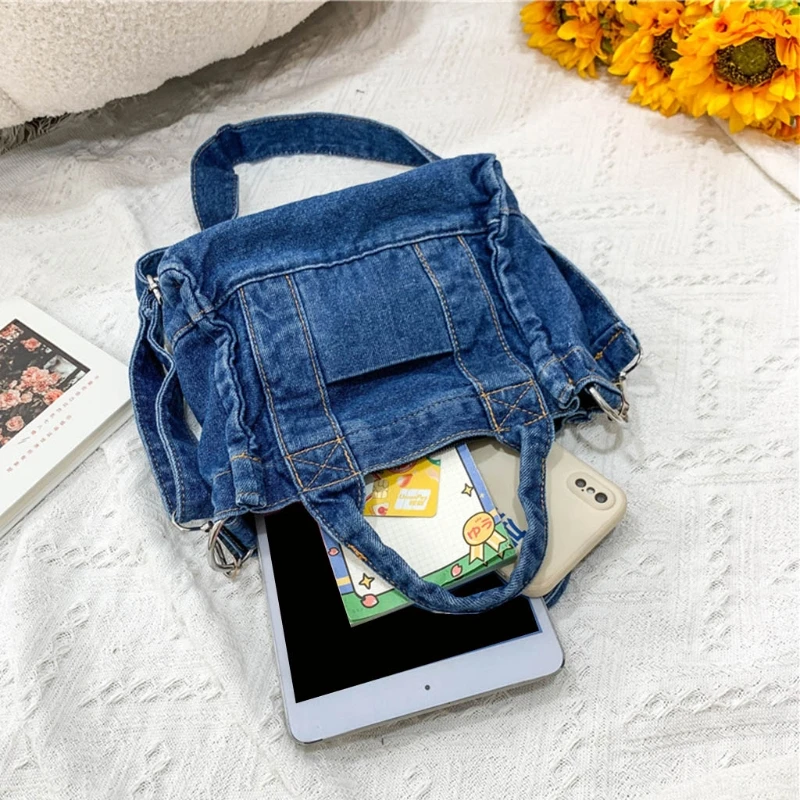 Retro Travel Denim Shoulder Bag Women Small Lightweight Handbag Lady Vinatge Portable Zipper Closure Crossbody Shopping Tote | Багаж и