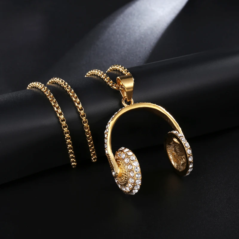 HIP Hop Gold Color Stainless Steel Bling Iced Out Rope Chain Headset Pendants &amp Necklaces for Men Jewelry | Украшения и