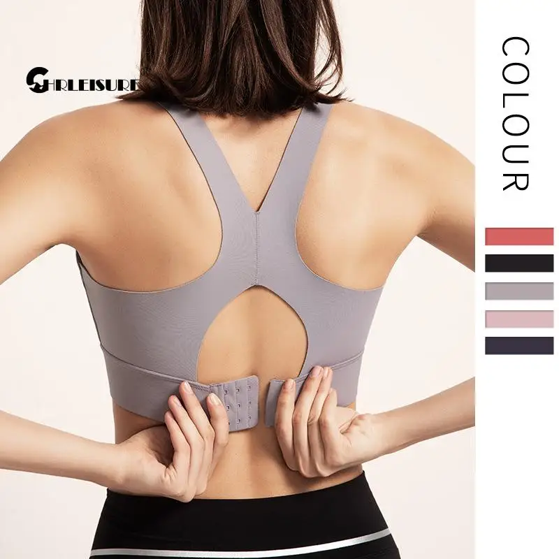 

CHRLEISURE No Trace Yoga Bra Top Shockproof Gather Running Sports Underwear Back Buckle Hollow Out X Type Gym Vest
