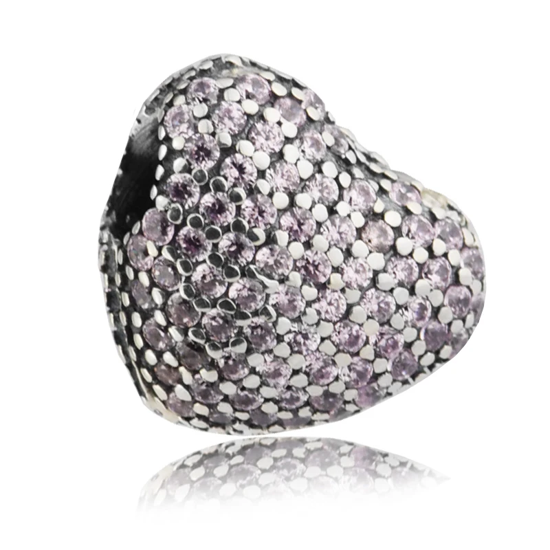 

Pave Open My Heart Pink CZ Charm Silver Beads For Jewelry Making Fits European Bracelets Sterling Silver Jewelry Woman DIY