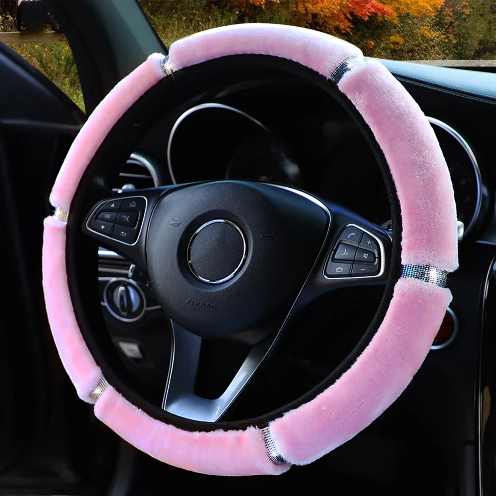 

Universal 37-38cm Soft Plush Rhinestone Car Steering Wheel Cover Interior Accessories Steering-Cover Car-styling