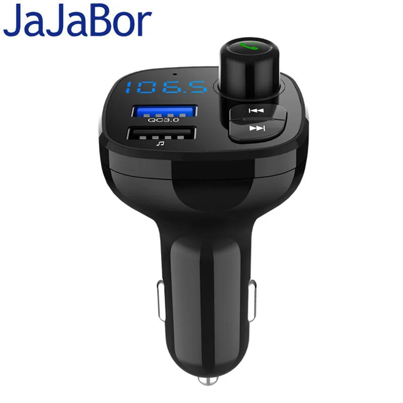 

JaJaBor Car FM Transmitter Wireless FM Modulator Bluetooth Handsfree Car Kit A2DP MP3 Audio Music Player 3.1A QC3.0 Car Charger
