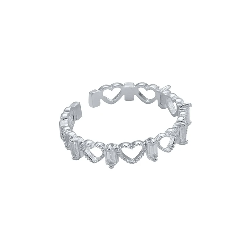 

KOJ Fashion 925 Sterling Silver Personalized Bling White Crystal Zircon Heart Design Opening Rings for Women Fine Jewelry Gifts