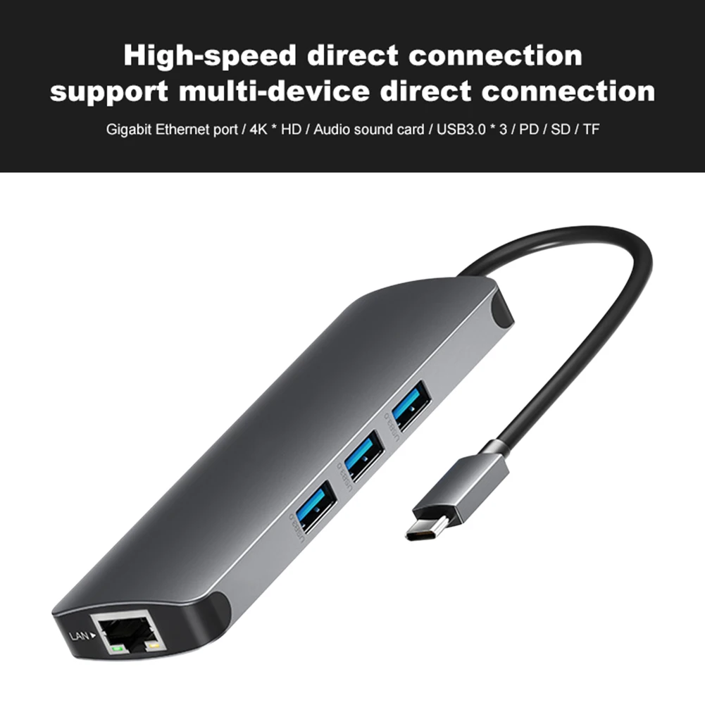 

9 в 1 USB 3.1 Type C Hub к 3 USB 3,0 4K HDMI-совместимый AUX PD TF RJ45 адаптер питания разъем для ПК