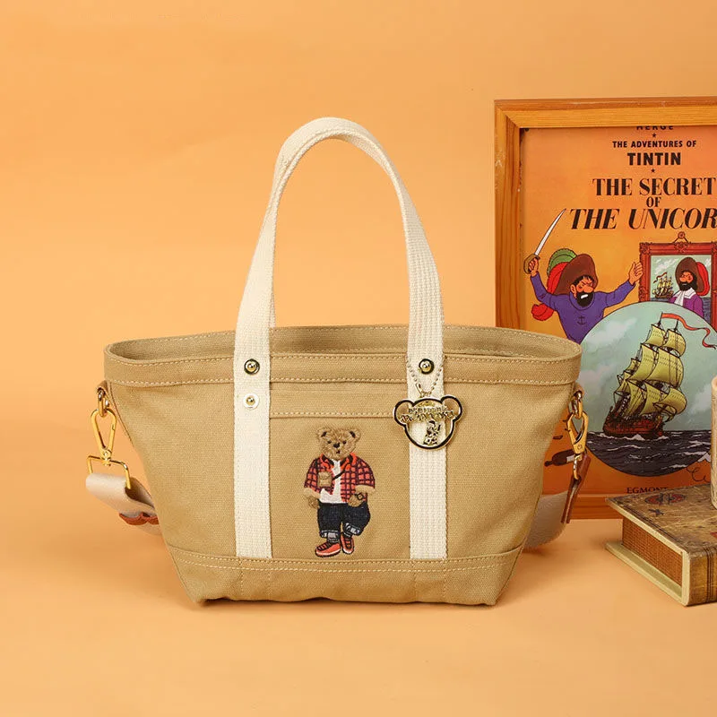 

Messenger bag women Canvas bag women spring new fashion portable bear embroidery large-capacity one-shoulder