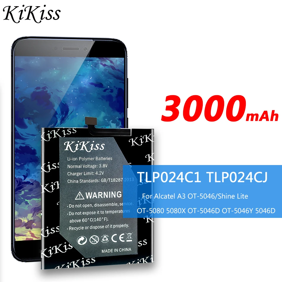 

KiKiss TLP024C1 TLP024CJ 3000mAh Battery for Alcatel A3 OT-5046/Shine Lite OT-5080 5080X OT-5046D OT-5046Y 5046D 5046Y