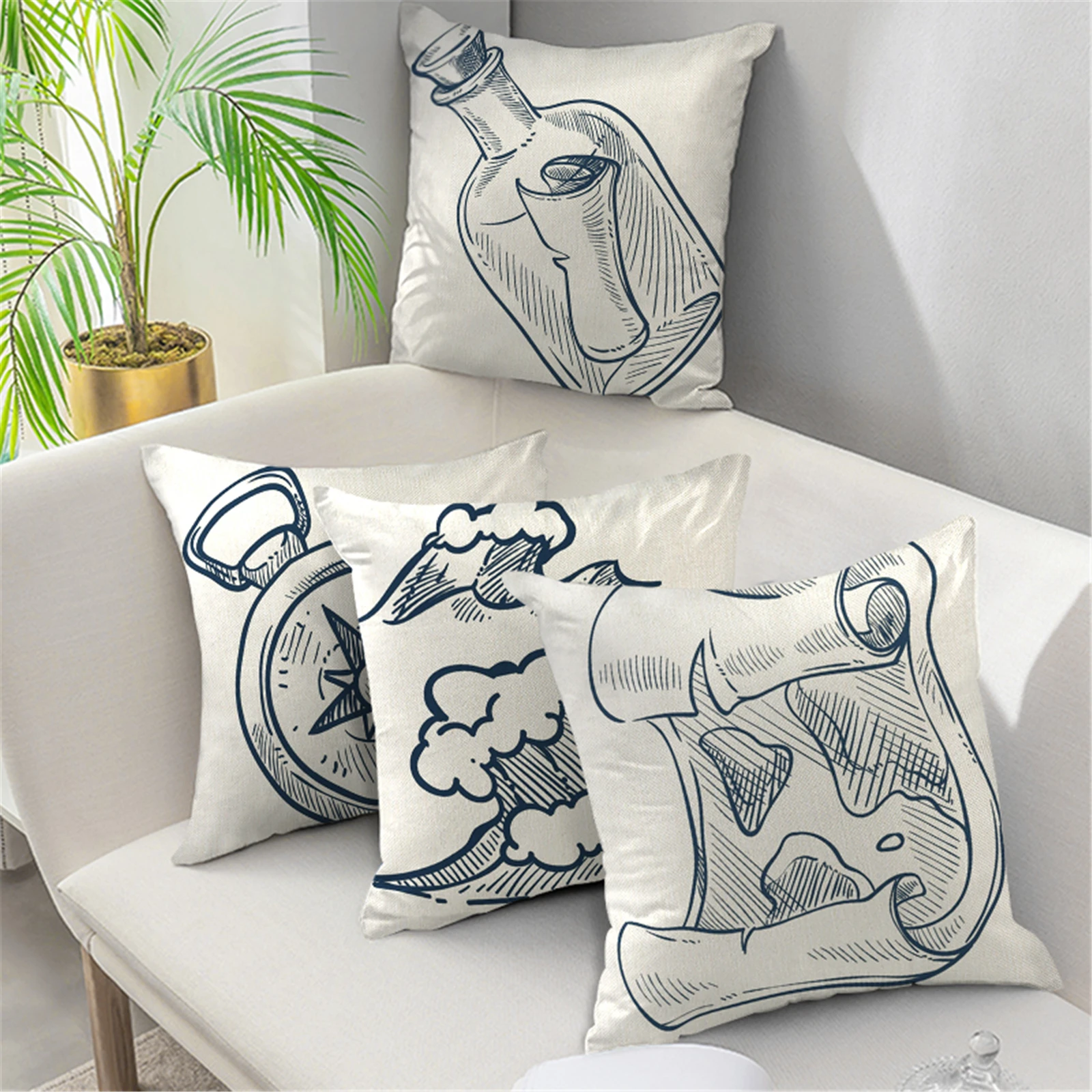 

4PCS Sea Animal Fish Pattern Linen Cushion Cover Pillowcase Chair Throw Pillow Cover Custom Pillow Case 45 * 45