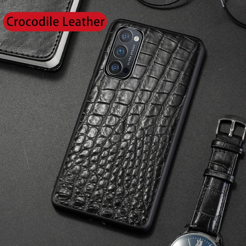 

Natural Crocodile Leather Phone Case For OPPO Reno 4 Pro Reno 3 Pro Cases Luxury Alligator Neck Belly Tail Back Cover Funda Capa