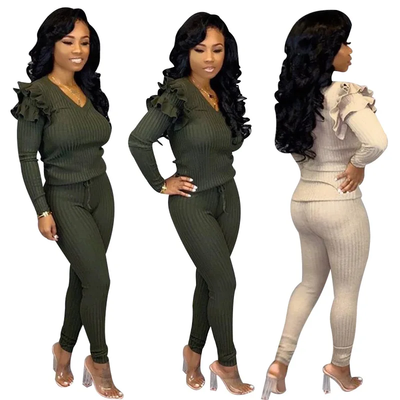 Женский комплект из двух предметов с оборками 2 для женщин зимняя Толстовка