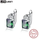 Серьги-клипсы женские из серебра 925 пробы с зеленым изумрудом