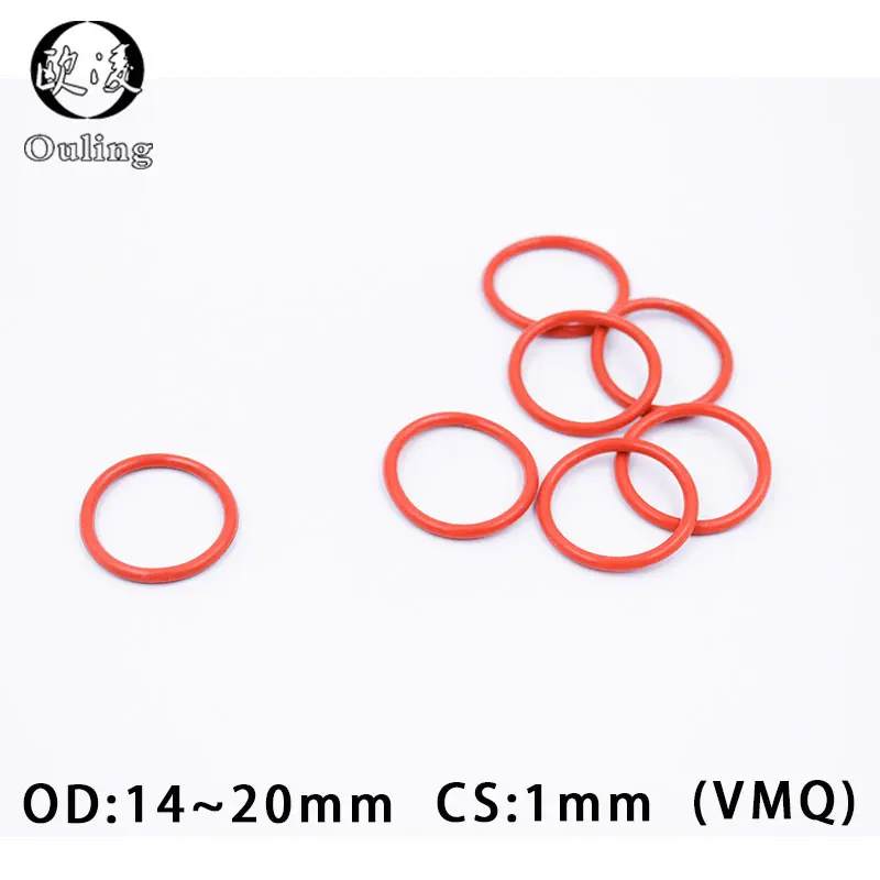 10 шт./лот красное Силиконовое кольцо уплотнительное толщина 1 мм OD14/15/16/17/18/19/20