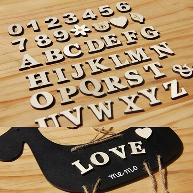 

41Pcs Wood English Alphabet Letters DIY Crafts Wooden Love Heart Number Decorative Scrapbooking Baby Education Toy MDF Home Deco