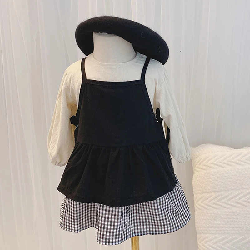 

Girls' Suit 2021 New Korean Japanese Version Baby Autumn Children'S Vest +Plaid Dress Princess Two-Piece Suit Baby Kids Clothes