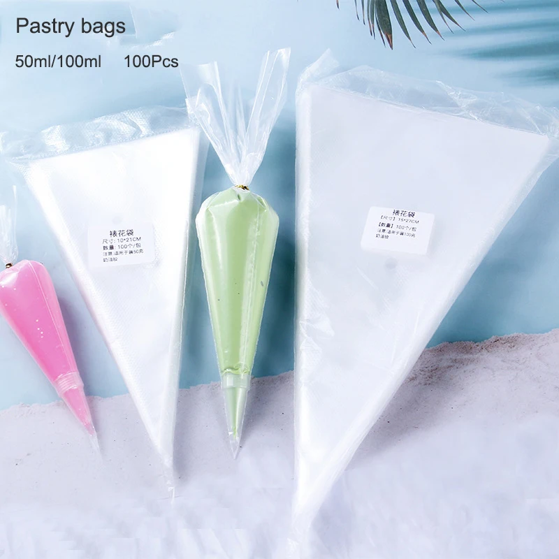 100Pcs Pack Pastry Bag Disposable Piping Bag Lcing Fondant Cake Cream Decorating Mouth Cable Tie Pastry Tip Tools for Baking