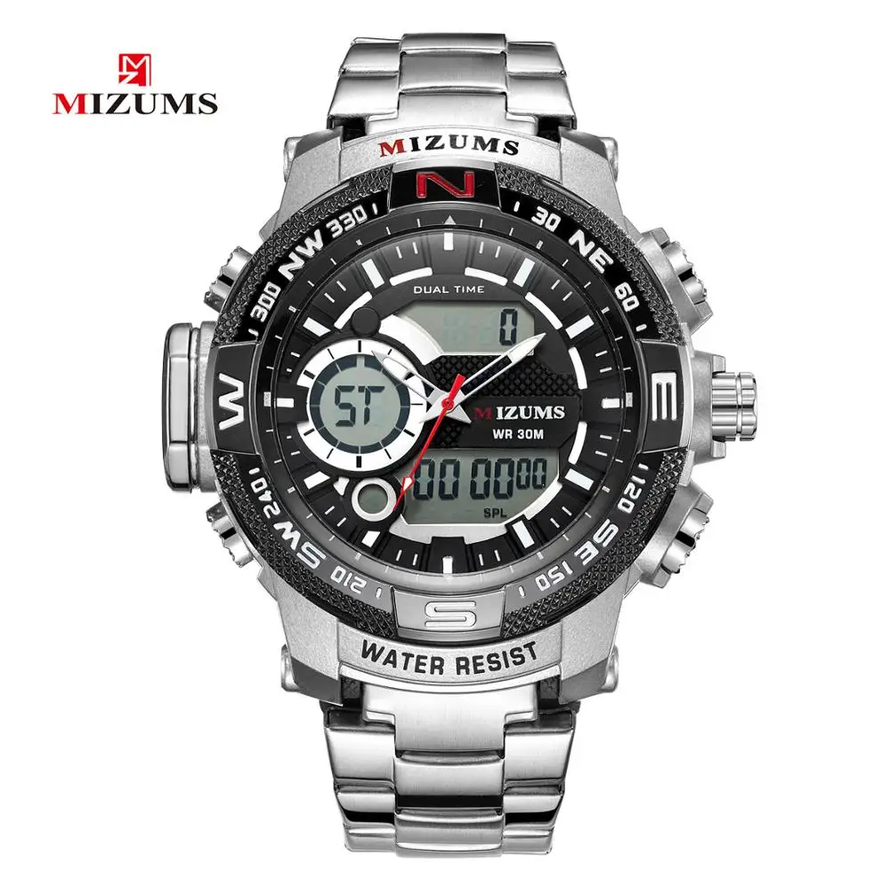 Silver Relogio Masculino, MIZUMS, модные, мужские, светодиодный, спортивные, кварцевые часы, мужские, Роскошные, золотые, из нержавеющей стали, водонепроницаемые часы, мужские часы - Цвет: Silver