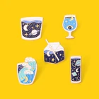 Эмалированная булавка с изображением в чашке, броши с изображением океана, Луны, звезд, молока, картона, обычная детская одежда, мультяшный значок, подарок для друзей