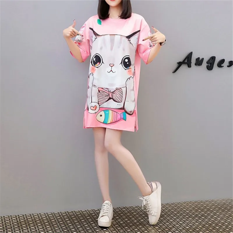 

2022 Summer Loose Thin Simple Pink Hip Hop Short Sleeve T-shirt Dress Korean New Casual Round Neck Women Tops Tide Free Shipping