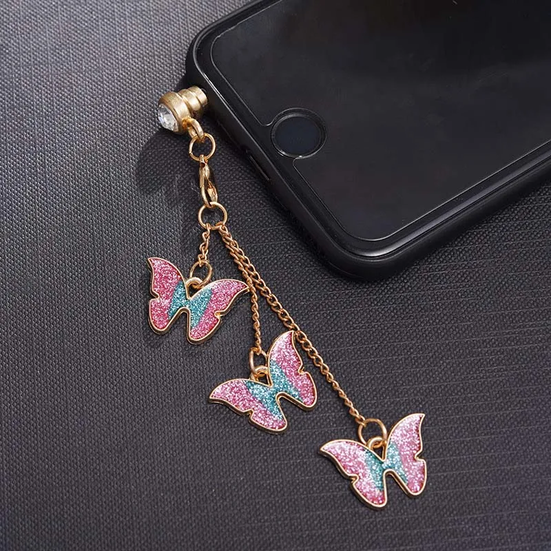 

Cute Butterfly Earphones Jack Plug Pendant Chain Universal 3.5mm Anti Dust Plug For iPhone Mobile Phone Dustproof Stopper Cap