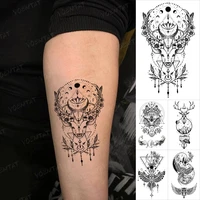 waterproof temporary tattoo stickers deer flower wolf feather owl moon animal flash tatto men women line body art fake tattoos