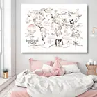Настенный художественный постер для детской комнаты, Карта мира с лесными животными, Картина на холсте, детская Акварельная карта, картина с пользовательским именем без славы