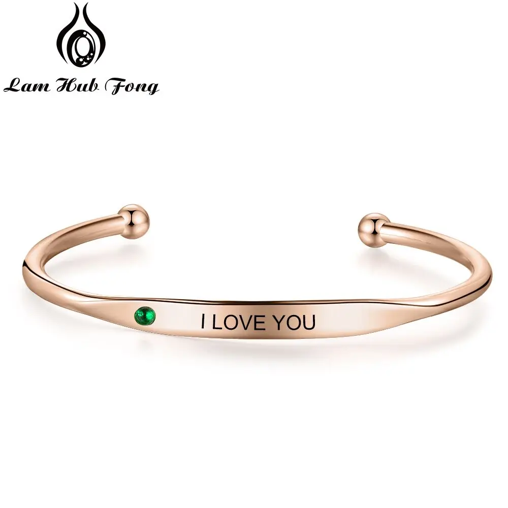 Rose gold Color Пользовательские браслеты и браслеты на запястье персонализированное выгравированное название камень рождения подарочный браслет с брелоками для женщин(Lam Hub Fong - Окраска металла: Rose gold Color