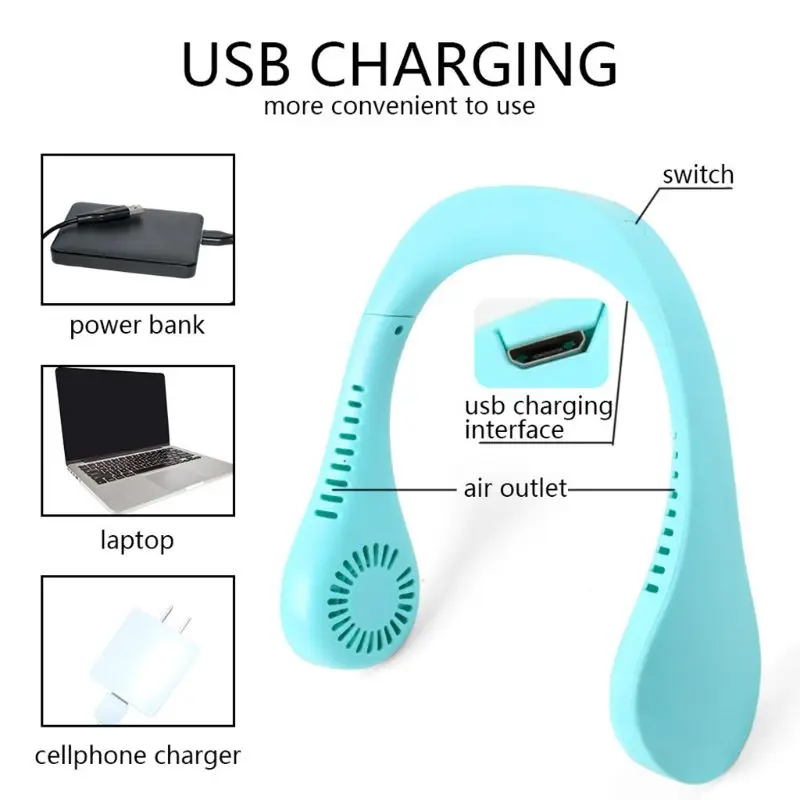 Портативный подвесной вентилятор с двойной головкой и шеей USB зарядка