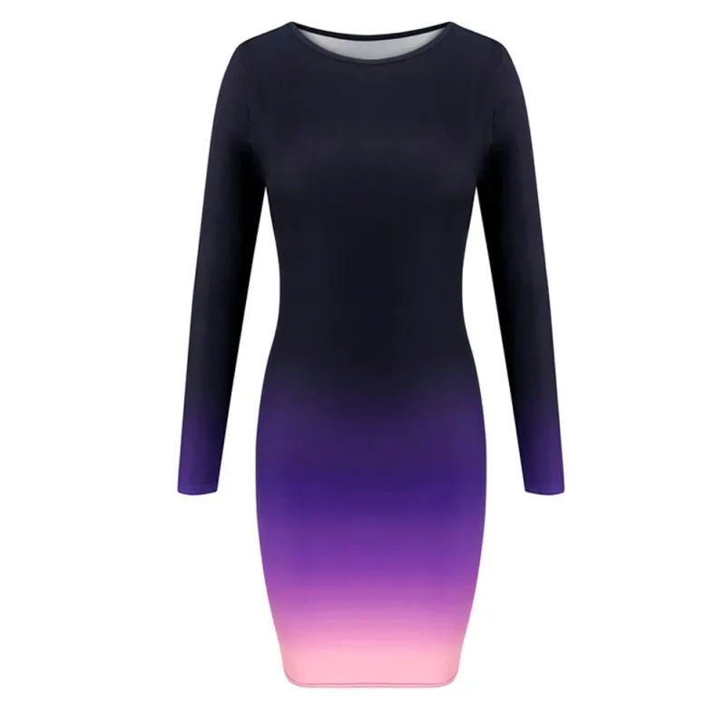 

Fashion Autumn Dress Women Sexy Round Neck Gradient Print Bag Hip Slim Bodycon Dresses Office Lady Elegant Pencil Dress Arrival!