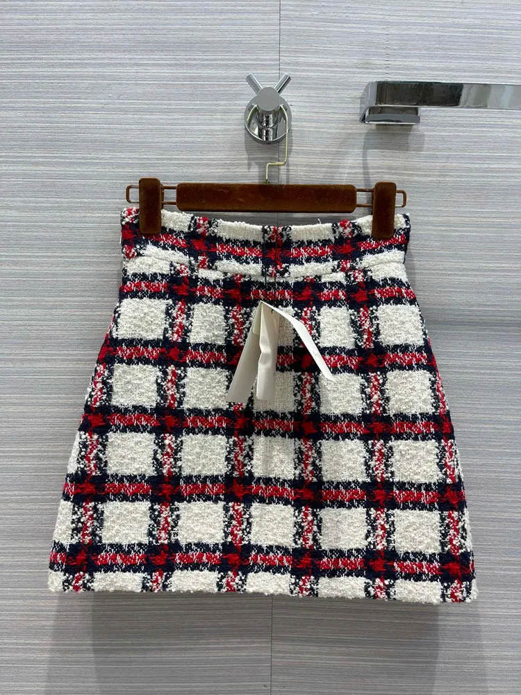 Fashion Sweet Tweed Skirts for Women Summer 2021 New Luxury Brand High Waist A-line Contrast Skirts Blended Knitted Skirts Lady