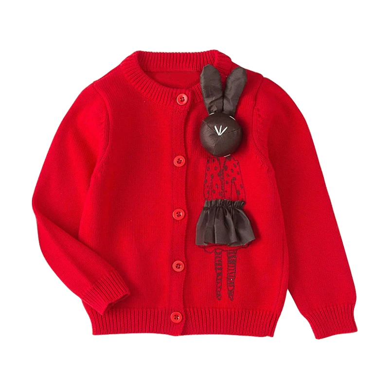 Red Babyinstar/4 цвета; мягкие свитера для девочек; свитер для малышей; кардиган из меха кролика с героями мультфильмов; одежда; Детский свитер; зимняя одежда для малышей - Цвет: Red