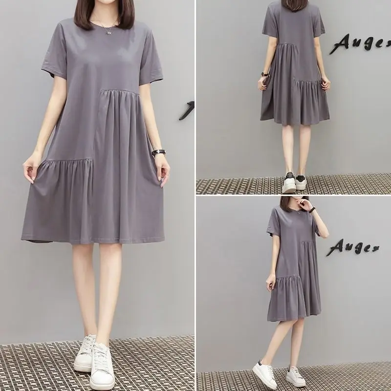 Женское платье с асимметричной юбкой свободное большого размера прострочкой |