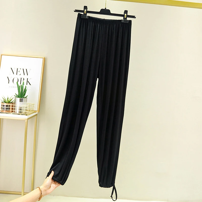 Женские свободные брюки до щиколотки хлопковые однотонные шаровары ярких цветов