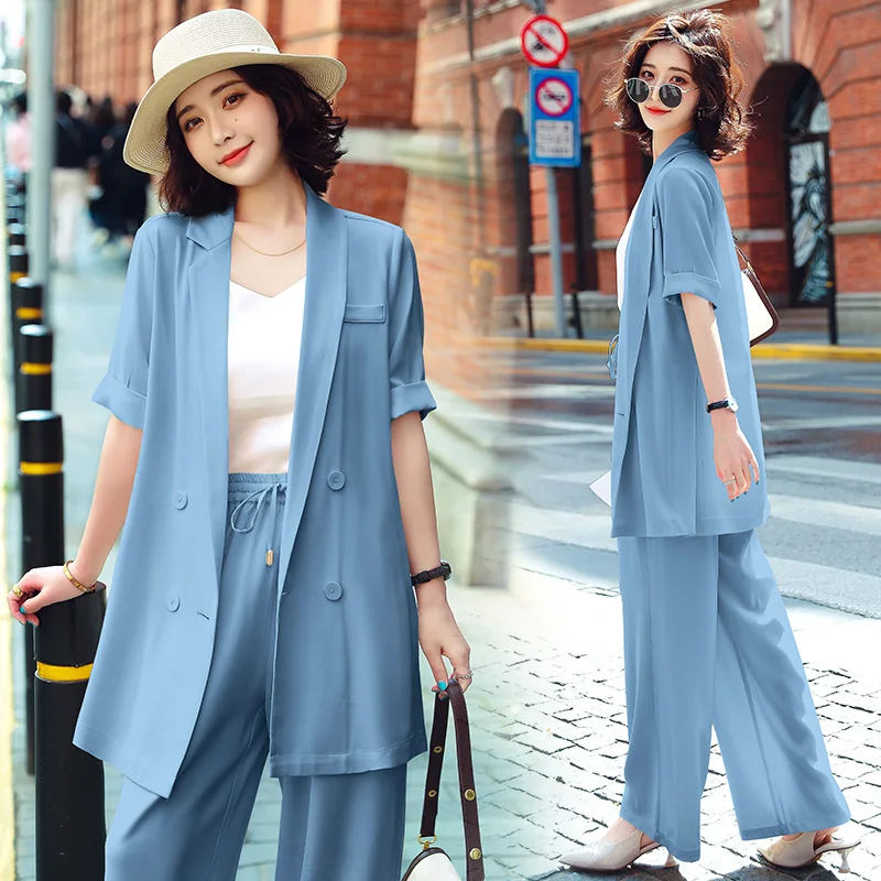 Женский брючный костюм из двух предметов повседневный шифоновый длинный