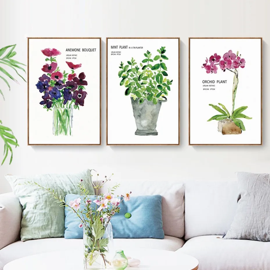 Красочные цветы зеленые растения холст живопись красивые украшение для дома