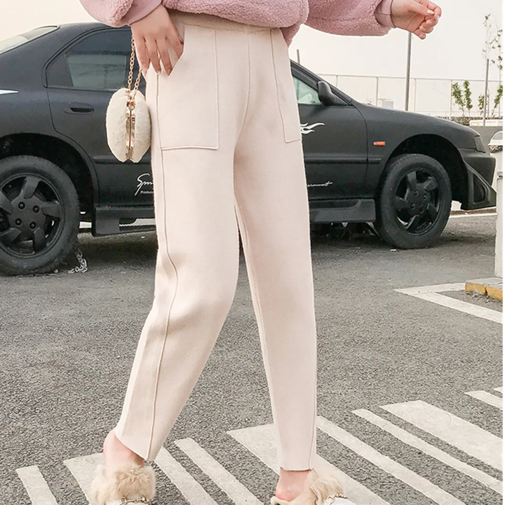 

Женская плотная вязка SMTHMA, винтажные Элегантные повседневные теплые штаны в Корейском стиле с высокой талией, Осень-зима 2020