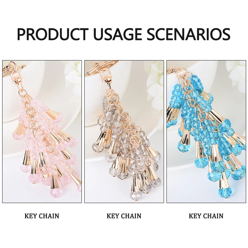 Factory direct crystal beaded tassel car keychain creative ladies bag fashion gift pendant charm mobile phone shell accessories