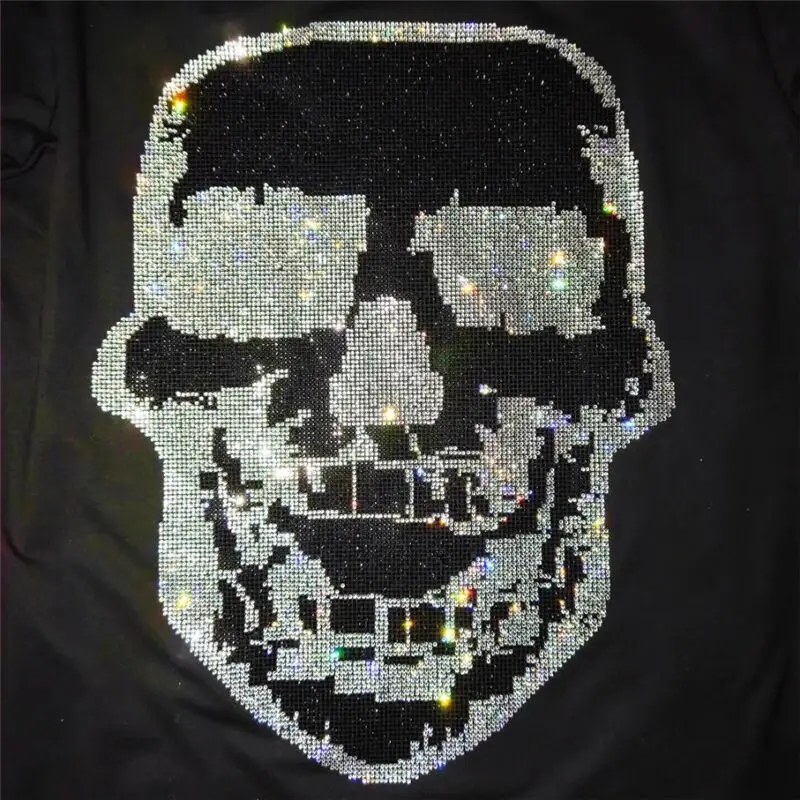 

New Men's Hoodie Plus Velvet High Quality Fashion Hot Diamond Skull European Popular Pullover Oversized