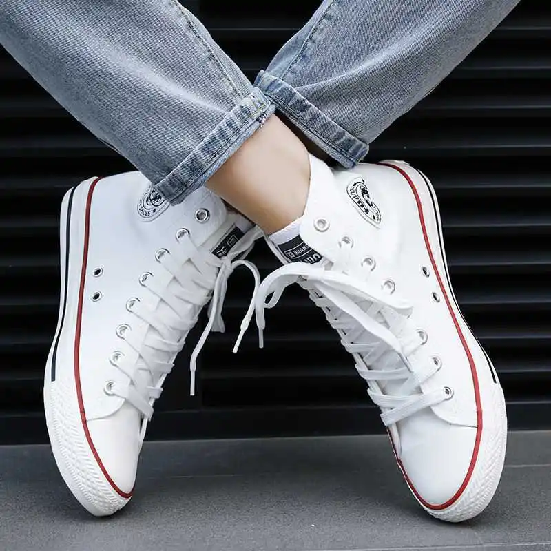 

Men's Canvas Sneakers Comfort High-top Vulcanized Walking Footwear Comfortable Women Flat Casual High gang Lace-up Sports Shoes