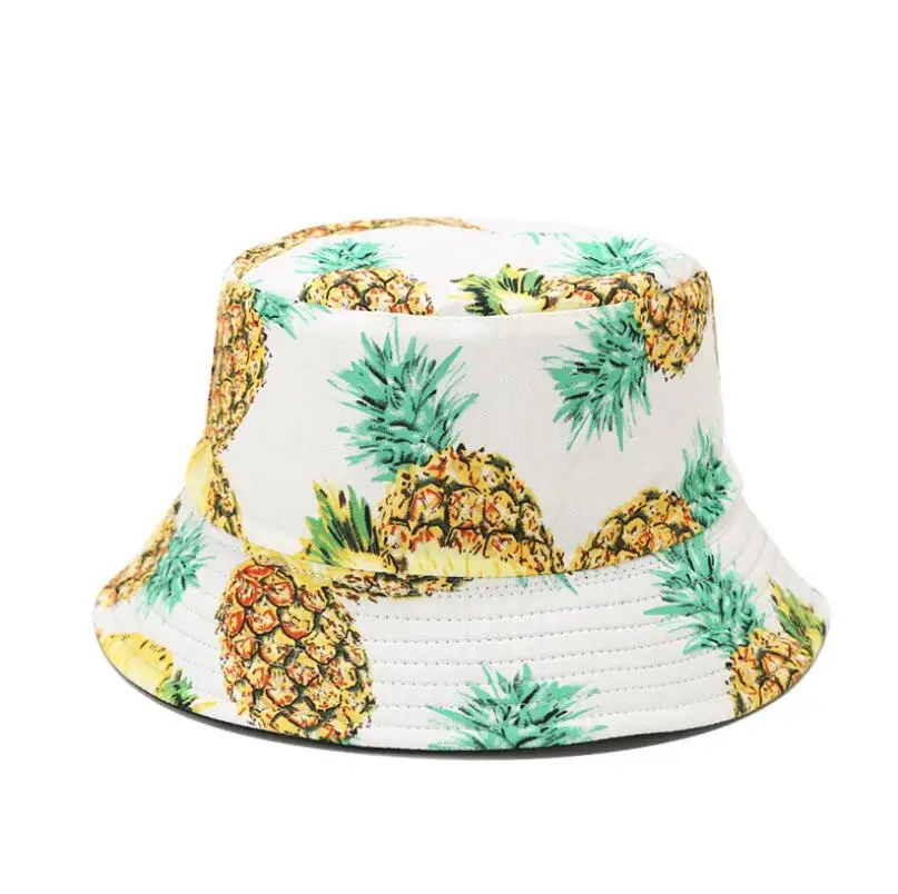 white pineapple Двусторонняя шапка-ведро с фруктами и вишнями для мужчин и женщин Рыбацкая шляпа Панама Боб летняя шляпа с ананасом, арбузом, лимоном - Цвет: white pineapple