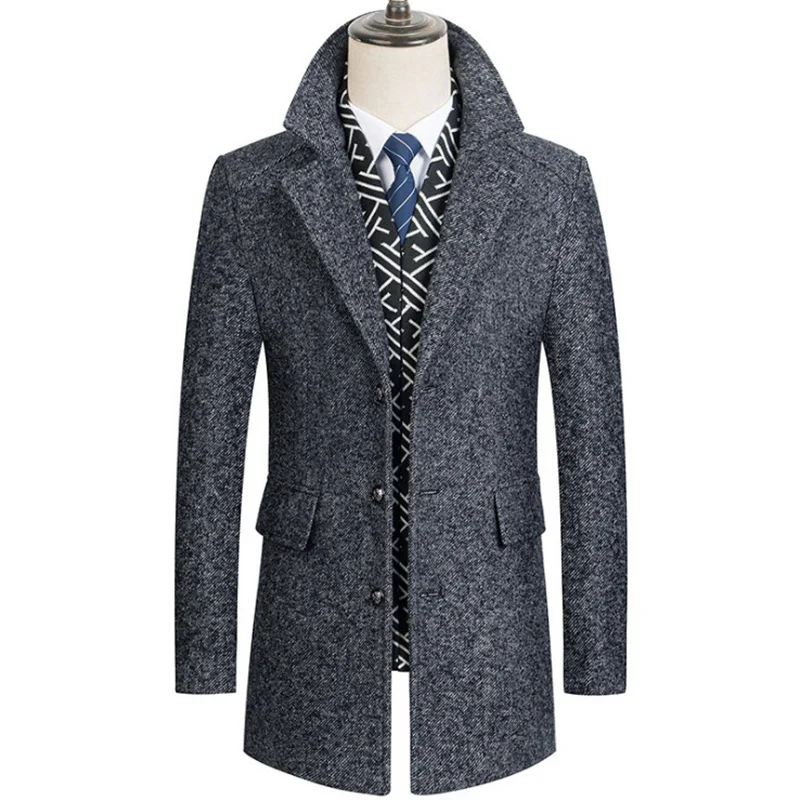 

Wool Blends Men Coats Winter New Scarf Collar Woolen Men Overcoat Thick Luxurious Windbreaker Jacket Brand Clothing