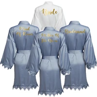 matt satin lace robe bride robes bridesmaid kimono robe bridal robes wedding gown dusty blue bridesmaid robes bathrobe