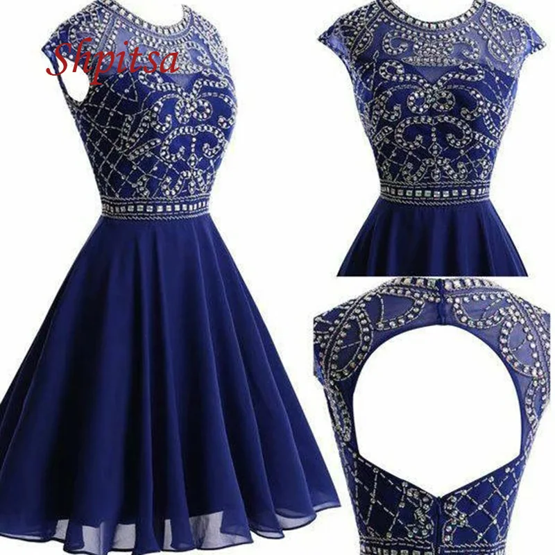 Royal Blue Short Homecoming Dresses Chiffon 8th Grade Prom Junior Beaded Cute Sexy Luxury Cocktail Graduation Formal Dresses