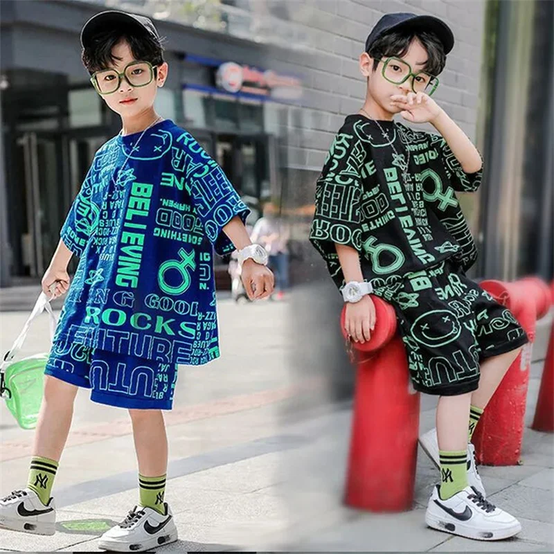 

2021 Summer Boy New Pure Cotton Short Sleeve Handsome Trend Korean Sports Suit Two-Piece