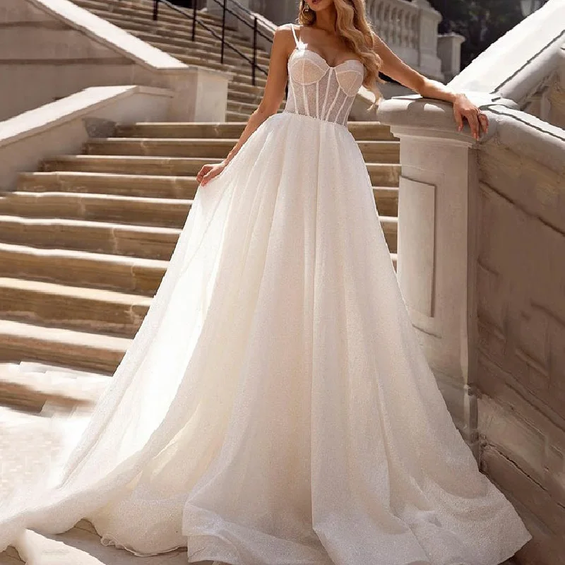 

Fashion Wedding Dress Sleeveless Lace A-Line Spaghetti Straps Bridal Gown Princess Custom made wedding gown Vestido De Novia